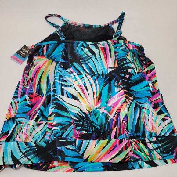 Swim Solutions Plus Size High Neck Tie-Waist Tankini Fiesta Fronds NWT US 20W - Picture 9 of 11